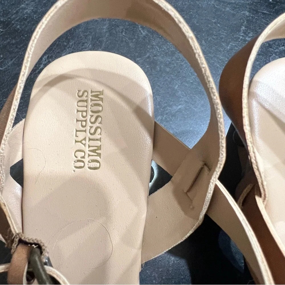 Mossimo Tan Strappy Moto chunky wood wedge heel Sandals 8.5 NWOT
